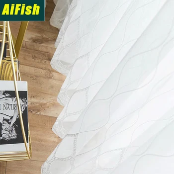 

Nordic Simple Embroidered White Pure Sheer Curtains for Kitchen Living Room Semi transparent Tulle Curtains Windows Panel M143T2