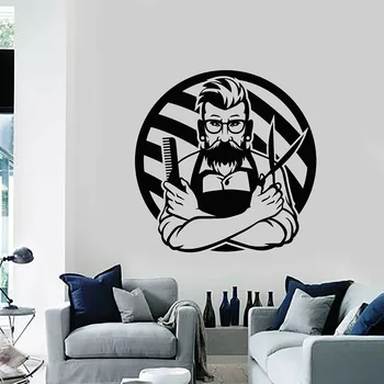 

Vinyl Wall Decal Bearded Man Hairdresser Haircut Barber Salon Interior Decoration Window Stickers Barber Shop Mural Art 3098