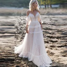 

Off Shoulder Bohemian Wedding Dresses 2020 A Line Lace Boho Bride Dress Wedding Gowns Lacing Plus Size Beach Backless Princess