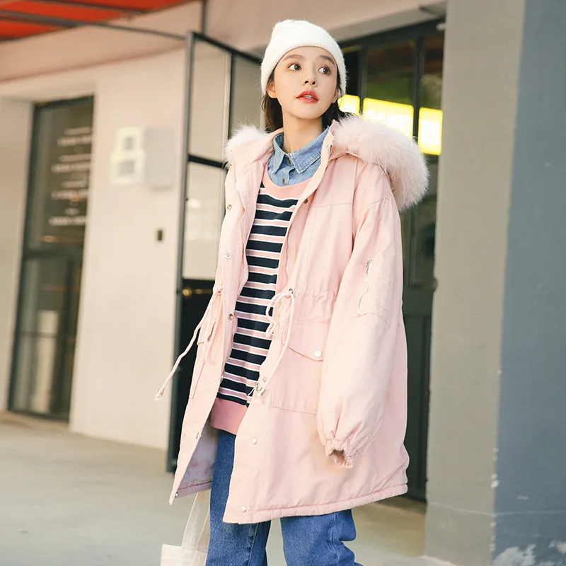 Cotton Coat Women's 2018 Autumn And Winter New Style Korean-style Sweet Large Fur Collar Dehaired Angora Coat Brushed And Thick
