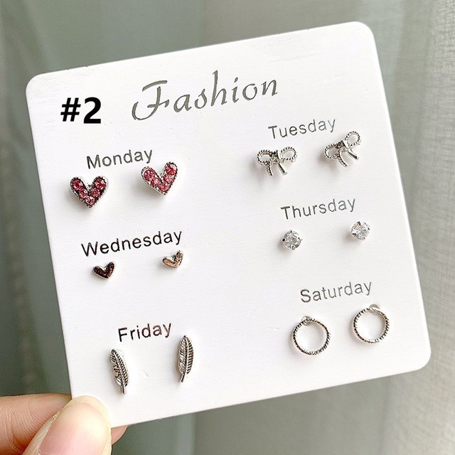 Pairs Week Days Choices Stud Earrings For Women 2021 Trend Fashion Simple Korean Ear Studs Pearl Crystal One Week Earring Set