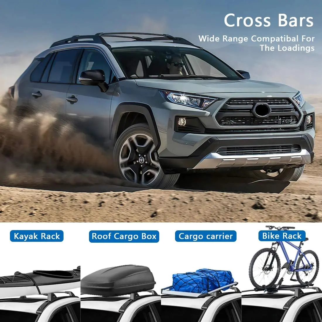 Roof Rack Cross Bars For 2019,2020,2021,2022 Toyota RAV4 Lbs 80 Kg
