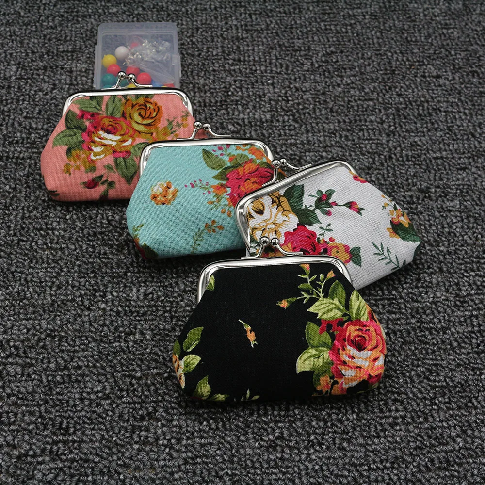 Vintage Women Coin Purse Mini Wallet Small Flower Printing Hasp Wallet Cotton Fabric