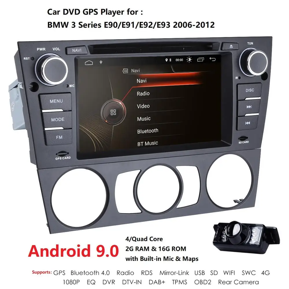 Best 7" 2 din Android 9.0 Car DVD Auto Radio GPS Head unit For BMW E90 E91 E92 E93 2006 2007 2008 2009 2010 2011 2012 Camera 4G WIFI 2