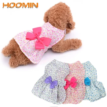 

HOOMIN Bowknot Princess Skirt Cute Dog Clothes Floral Pet Dress Cotton For Pomeranians Puppy Dress Dog Accessories