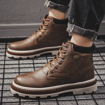 

Autumn and winter new British trend tooling boots leather non-slip cold high quality comfortable men's casual shoes