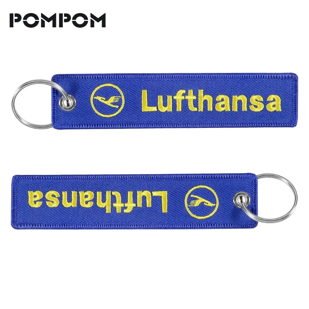 

20 шт. бирка для ключей с вышивкой, брелки с голубой вышивкой Lufthansa, модные брелоки, летная Экипировка, искусственная цепь для авиационных подарков