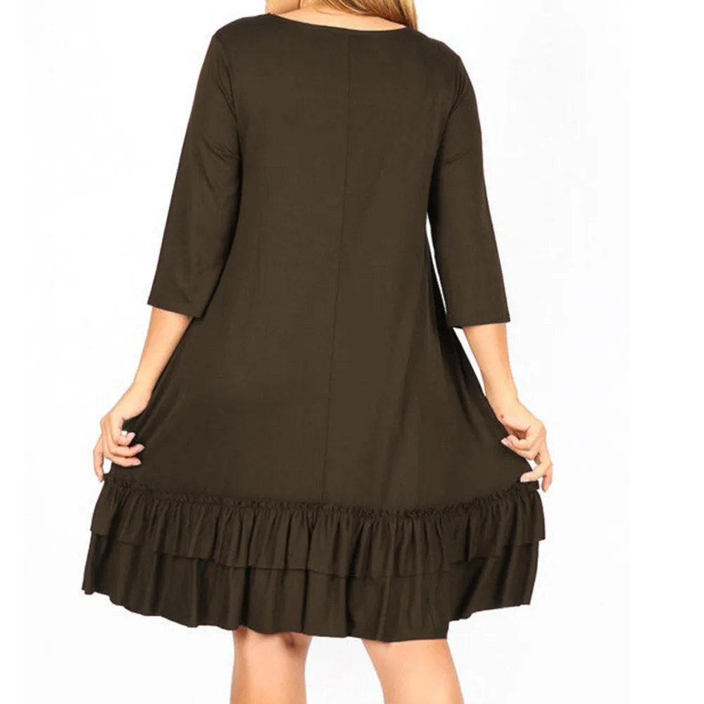 Womail, платья размера плюс, женская мода, Vestidos, три четверти, каскадные, с рюшами, о-образный вырез, прямое, до колена, платье JL25 Vestidos