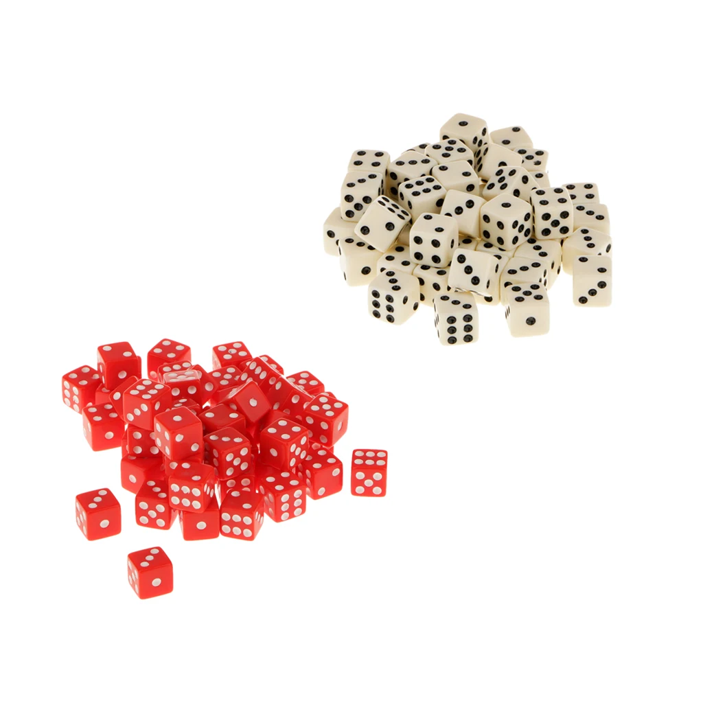 100x Dotted Six Sided D6 Dice Set 12mm Acrylic for Dungeons and Dragons Game