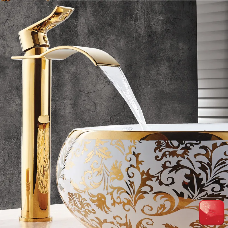 

Gold and white sink faucet waterfall brass faucet bathroom bathroom faucet sink faucet mixer tap hot and cold sink