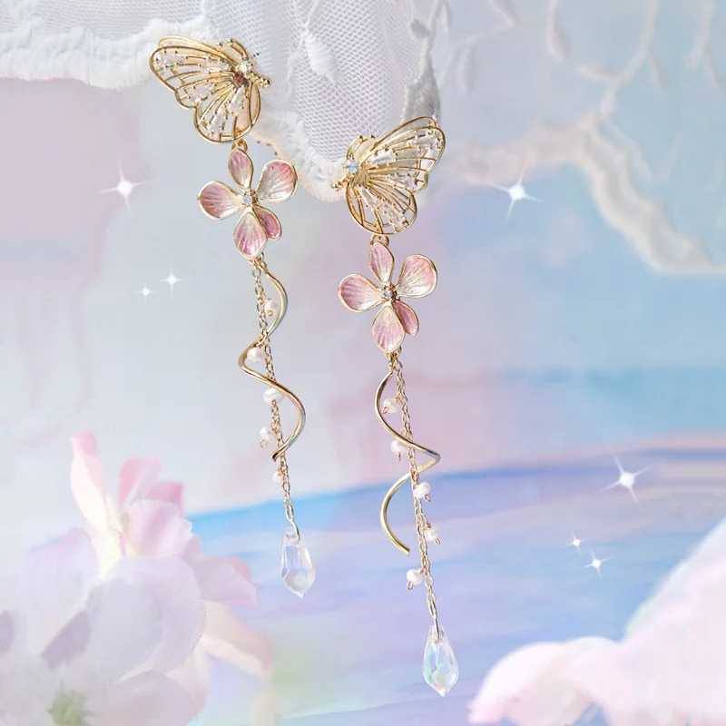 Kawaii Butterfly Cherry Blossom Earrings - Limited Edition