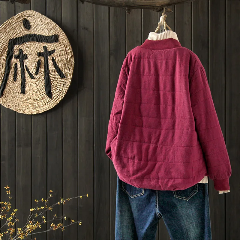 

Origional Literature And Art Retro Cotton Linen Thick Quilted Loose-Fit Solid Color Cotton-padded Clothes Cotton Coat Mori Girl