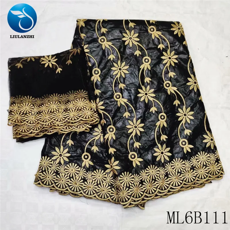LIULANZHI черный Базен кружевной ткани высокого качества вышивка бисером Базен broderie ткань 5+ 2 ярдов Нигерия Базен хлопок ML6B111