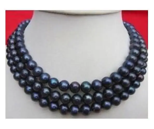 

8-9mm Natural Tahitian Black Blue Pearl Necklace 38 Inch 14k Gold Clasp
