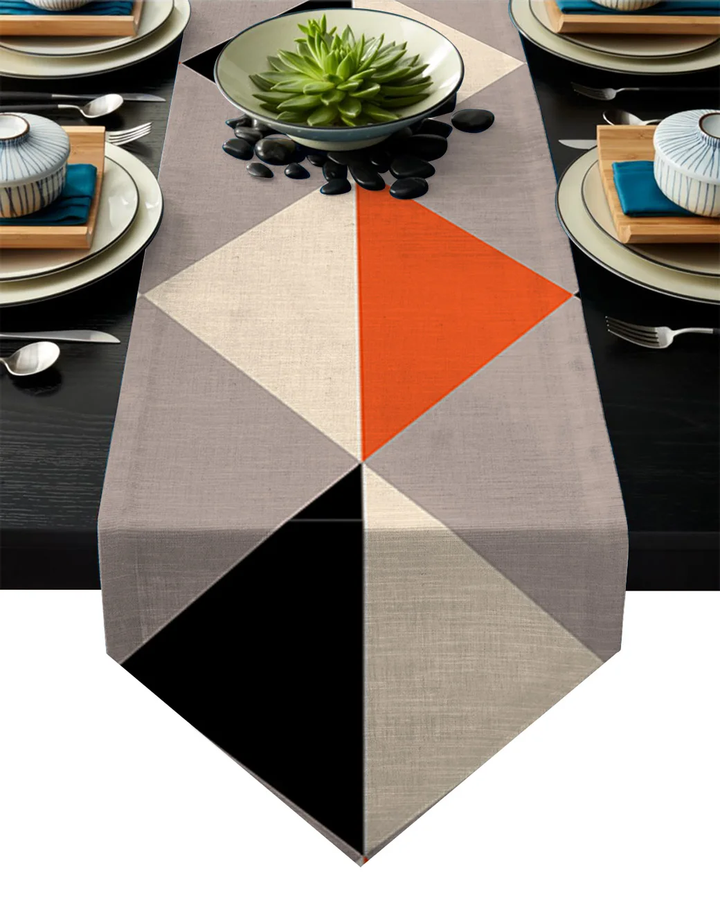 Скатерть обеденная с оранжевым и черным бриллиантовым узором Современная скатерть для свадебной вечеринки