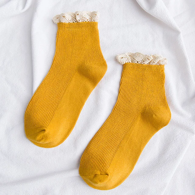 lace frilly ruffle socks kawaii cute korean style women cotton woman calcetines de la mujer kobieta skarpety meia chaussette yellow