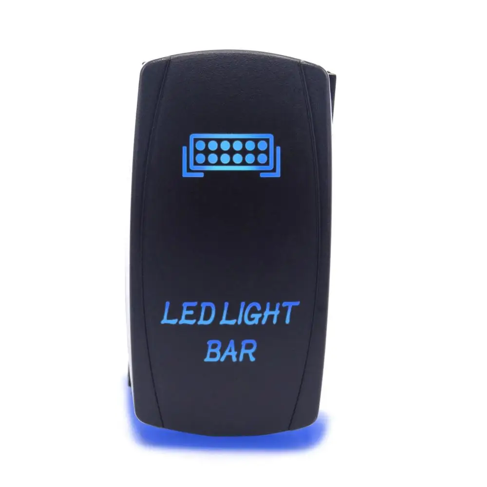 Laser LED Light Bar Rocker Switch ON-OFF LED Light 20A 12V, 5pin, Blue For Cars, Trucks, UTV, ATV, Boat, Tractor, Auto, 4x4, 4WD