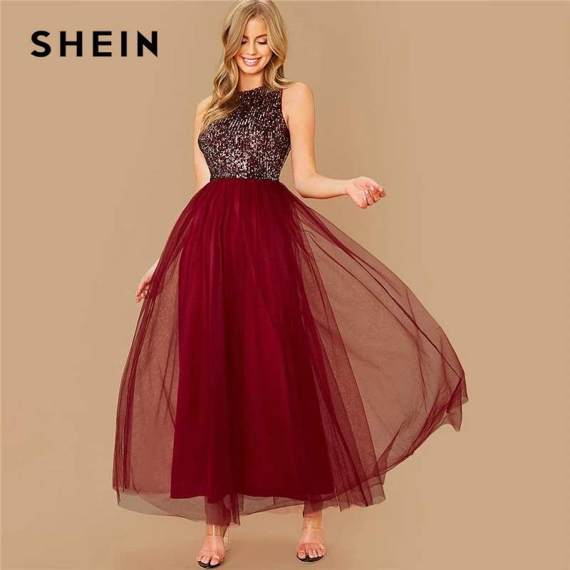 shein burgundy dress