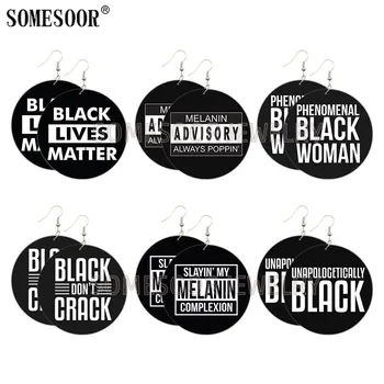 

SOMESOOR Black Live Matters Powerful Sayings Art Printed Wooden Drop Earrings Phenomenal Woman Melanin Poppin Design Ear Dangle