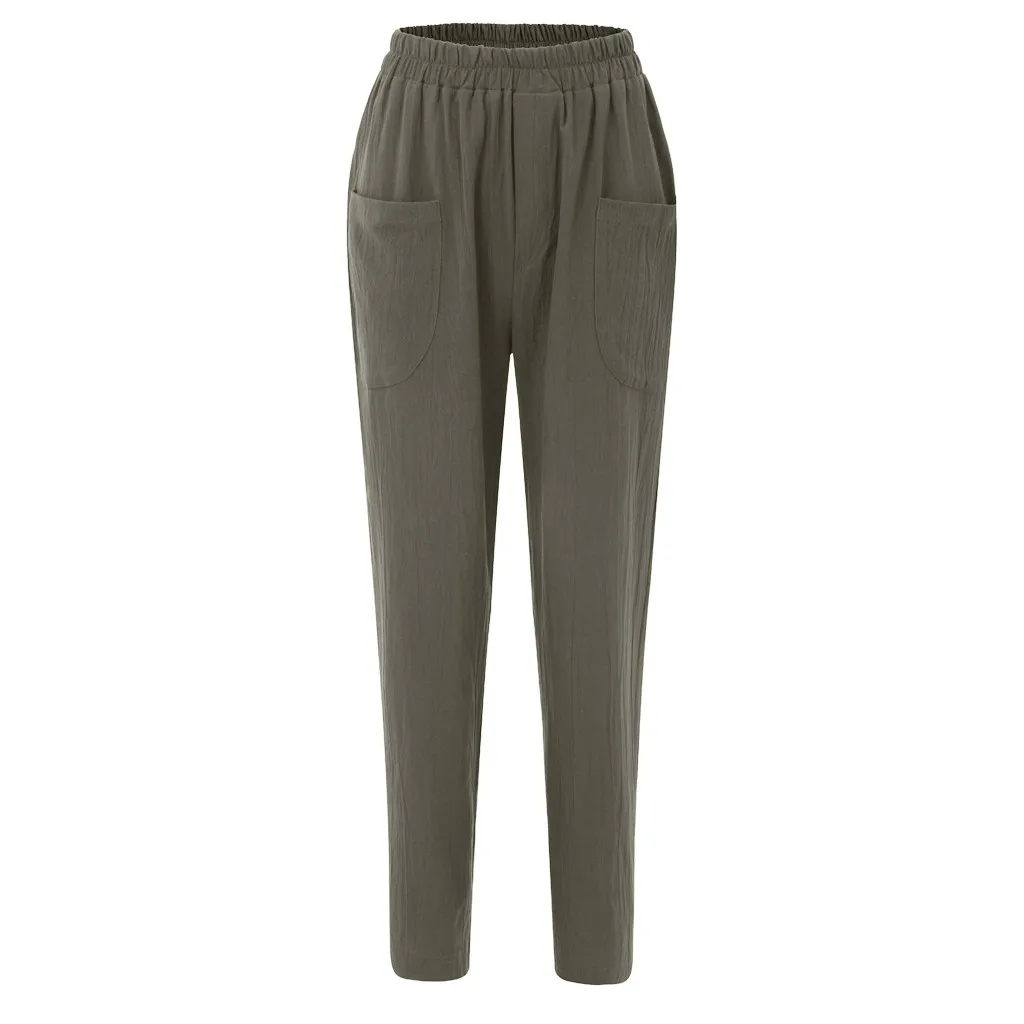 S-5XL, модные повседневные женские брюки размера плюс, одноцветные легкие брюки с карманами, эластичная резинка на талии, свободные широкие брюки, Прямая поставка, Aug6
