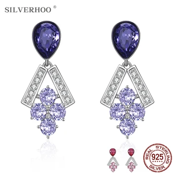 

SILVERHOO Women’s Earrings 925 Sterling Silver Drop Earrings Round Grape Beads Austria Crystal Classic Party Fine Jewelry