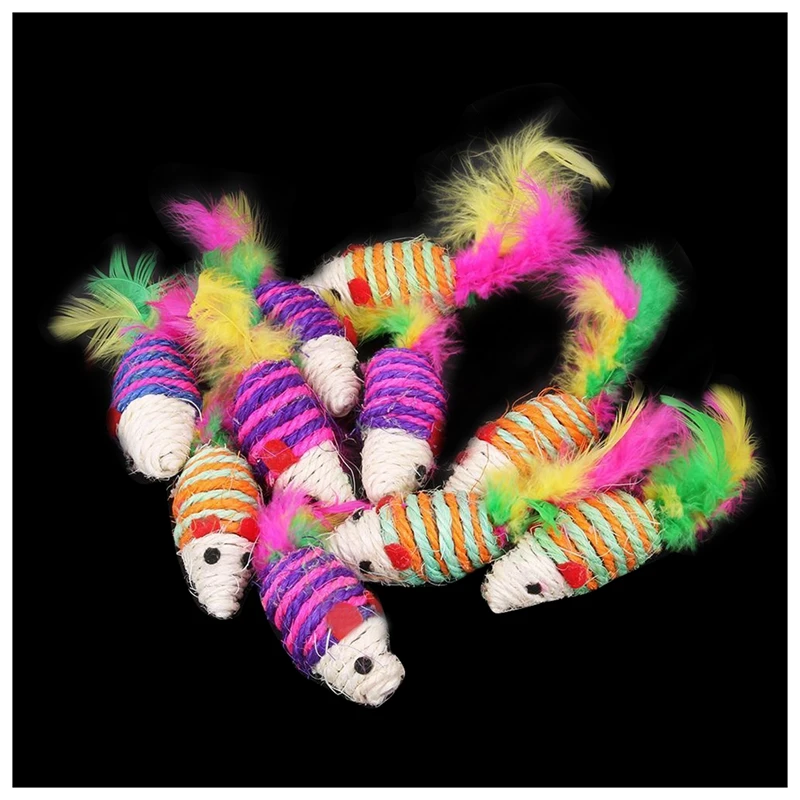 ELEG-10pcs Милая мышь ребристые погремушки кошка питомец сизаль Веревка плетеная игрушка Дразнилка для котенка игрушки
