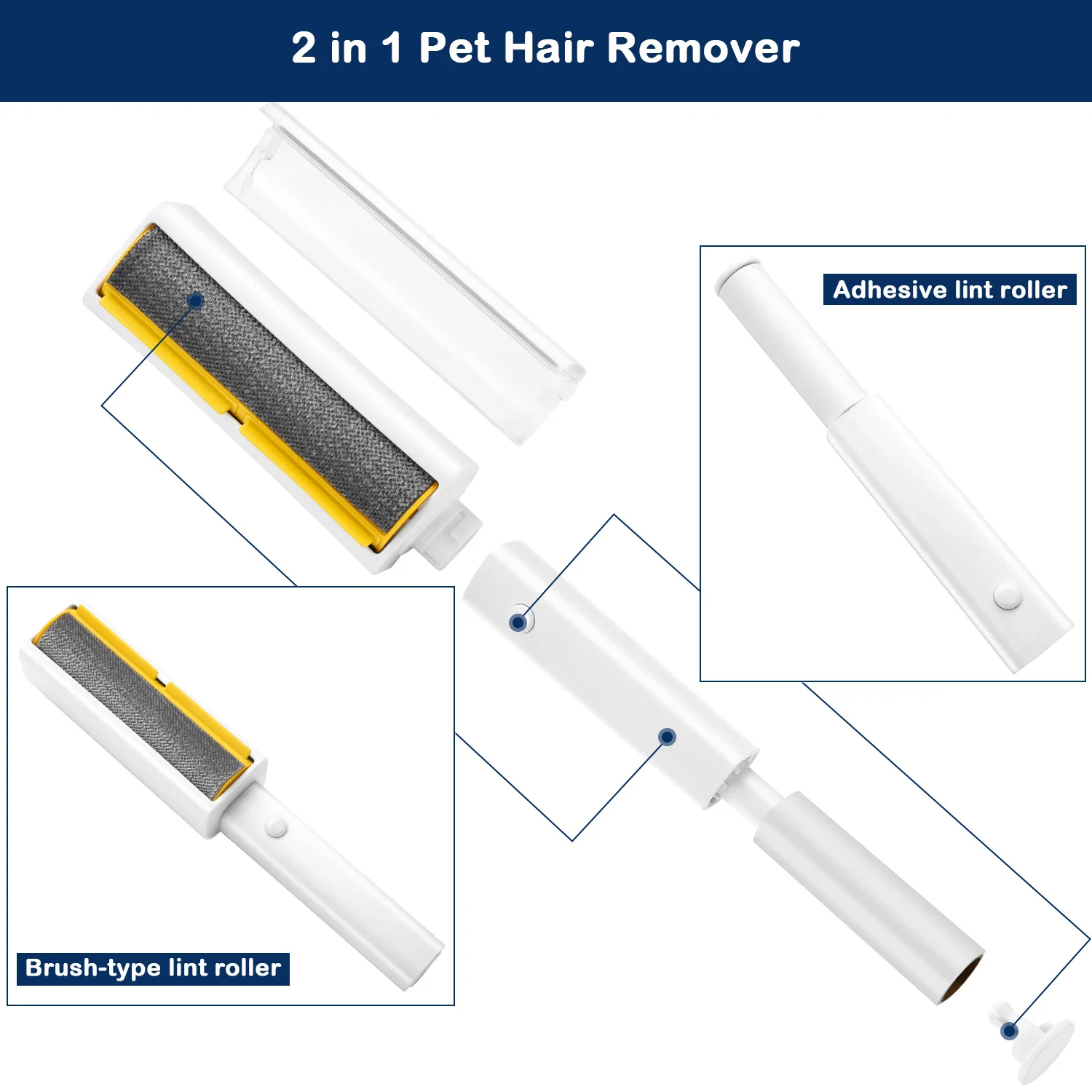 Kimpets 2 in 1 Pet Dog Cat Hair Remover Brush Roller Replaceable Refill Removing Lint Pet Hair Remover Dog Self-cleaning