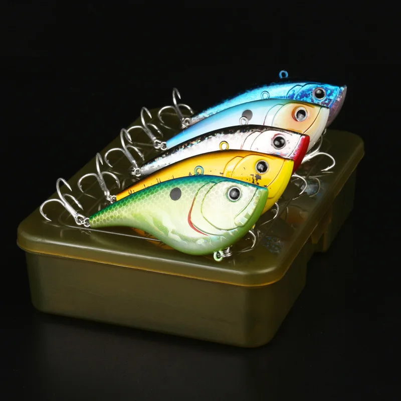 5pcs Pack Crankbaits Set VIB Lures with Treble Hook Rattle Track Lures 3D Fishing Eyes for Trout Walleye Redfish