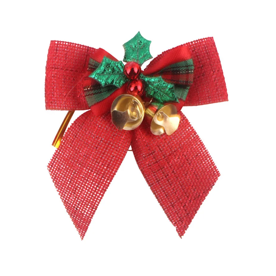 Красный Рождественский бантик с железные колокольчики 1 шт. Рождественский бантик для елки украшения 0821#30