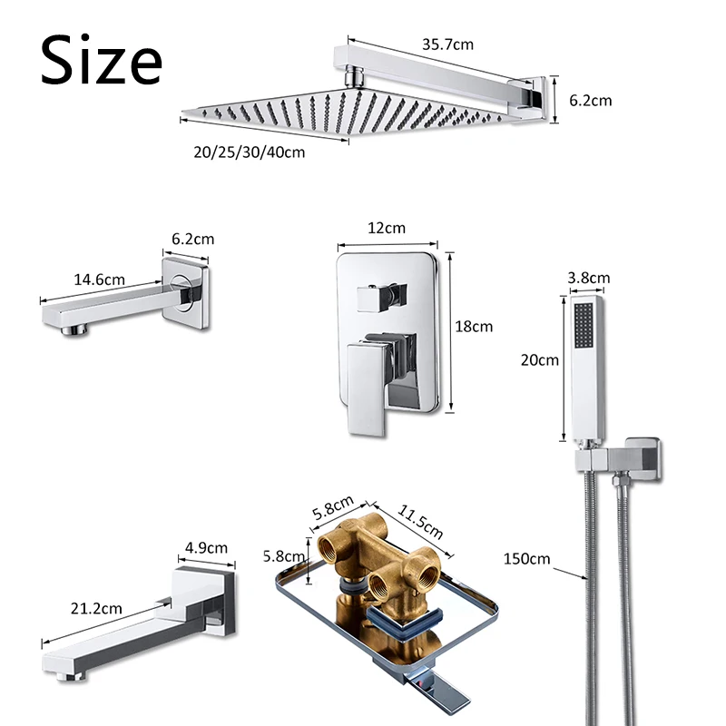 Хром Ванная комната душевой кран комплект 8/10/12/16 дюймов ливневая насадка для душа и ванной комнаты Смесители 3 функции с краном горячей холодные смесители