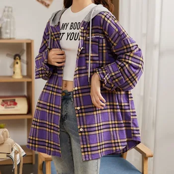 

harajuku teenager long sleeve pruple hooded Blouse shirts women spring casual streetwear tops coat ladies loose shirts vintage