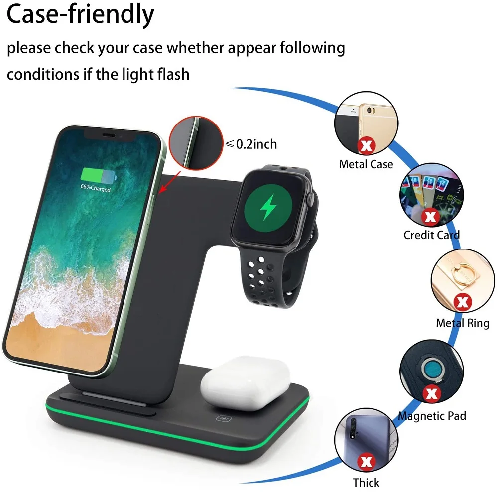 FDGAO 3 in 1 Qi Wireless Charger Dock Station For iPhone 12 11 XS XR X 8 iWatch SE 6 5 4 3 2 Airpods Pro 15W Fast Charging Stand iphone wireless charger Wireless Chargers