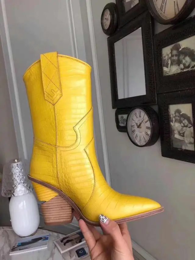 

European and American new style autumn winter genuine leather half boots pointed toe strange heel chunky heel women's boots