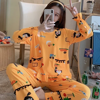 

womens Pajamas Set Autumn Winter Thicken Cotton Pyjamas Women Cartoon Pijama Pattern Pajamas Set Thin Pijama Mujer Sleepwear