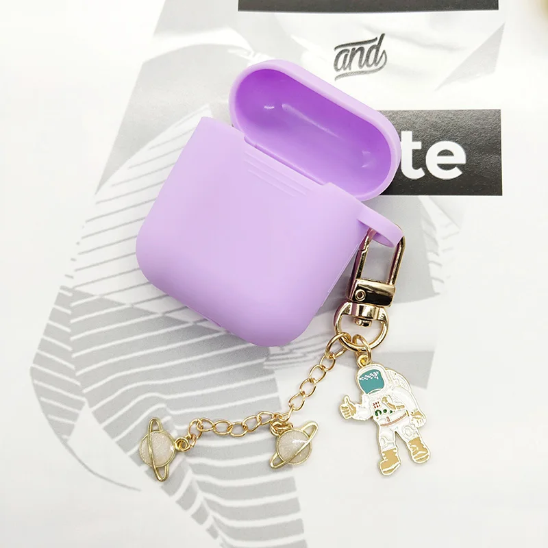 Purple Милый космический астронавт, космонавт, брелок для Apple Airpods, чехол, аксессуары, чехол для наушников, силиконовый защитный чехол, коробка, защита от потери - Цвет: Purple