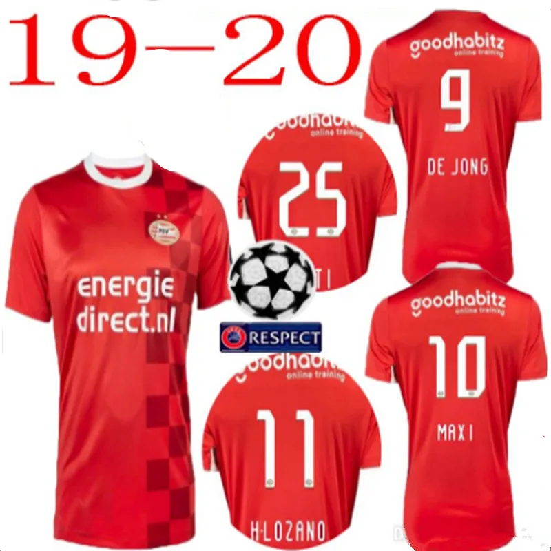 psv Eindhoven домашние красные мужские футбольные майки H. LOZANO Erick Gutierrez L. DE JONG BERGWIJN 19 20 psv Eindhoven футбольная рубашка
