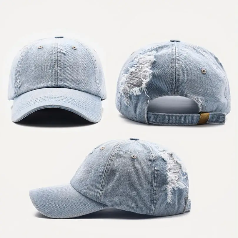 distressed denim baseball cap