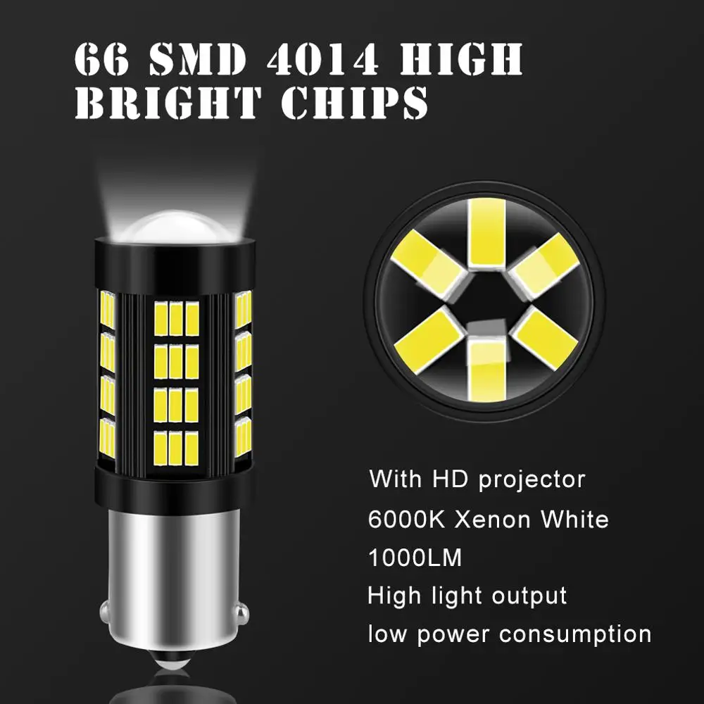 2pcs 1156 BA15S P21W 1157 BAY15D P21/5W R5W LED  66SMD 4014 Ĩ 360   BAU5S PY21W ڵ Led  ȣ 6000K