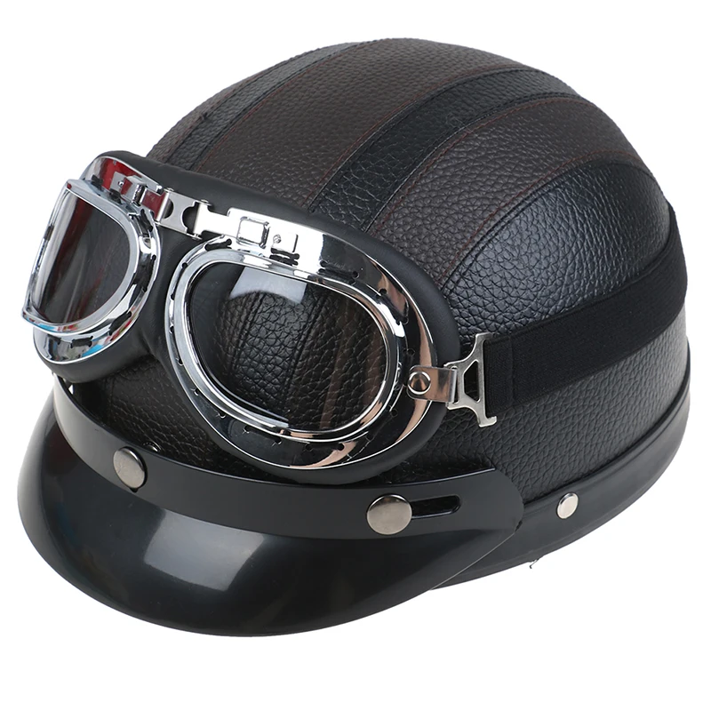 Мотоциклетный шлем кожаный стиль винтажный мотоциклетный открытый шлем ретро Половина шлем круиз Чоппер Байкер пилот точка