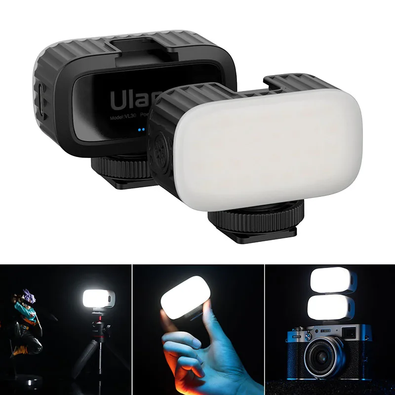 

Ulanzi VL30 Mini LED Video Light On Camera Light for iPhone 12 Pro Max Smartphone Gopro DSLR Camera With Cold Shoe Rechargable
