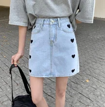 

Korean Japan High Waist Denim Skirt Women Harajuku Preppy Style Love Embroidery Y2K Mini Skirts Cute Sweet Kawaii Cute Girl