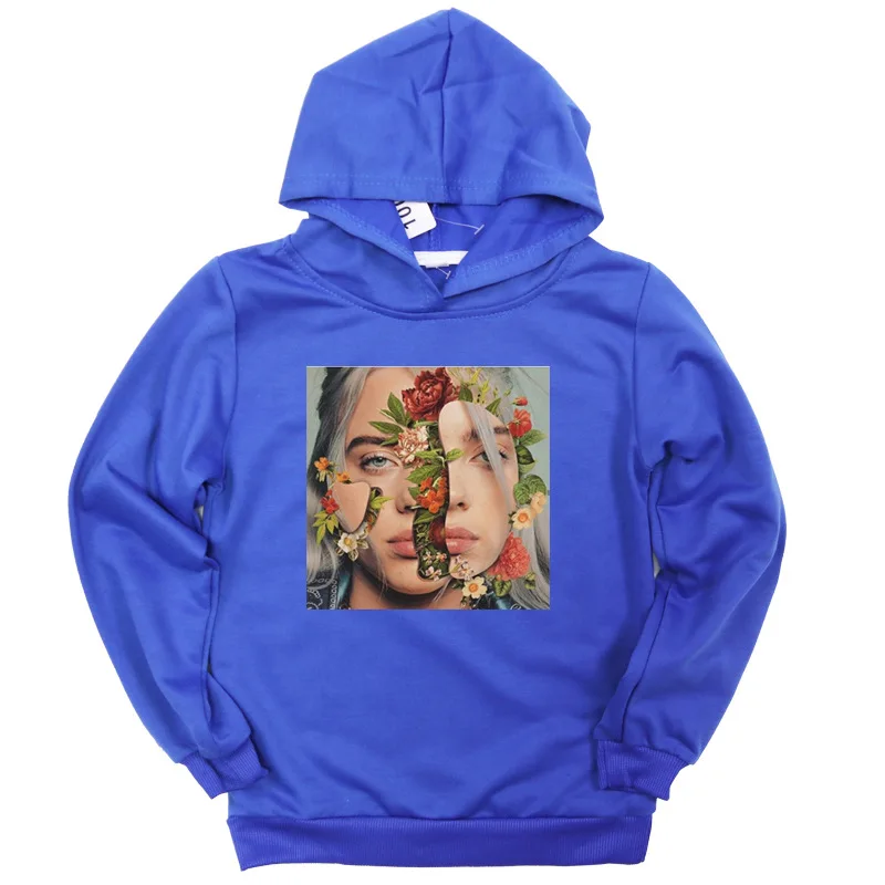 Billie Eilish/Детская толстовка с капюшоном; коллекция года; сезон осень; Детская уличная одежда в стиле хип-хоп; пуловер для девочек; толстовки с капюшоном; однотонные толстовки для мальчиков - Цвет: style 2 - blue