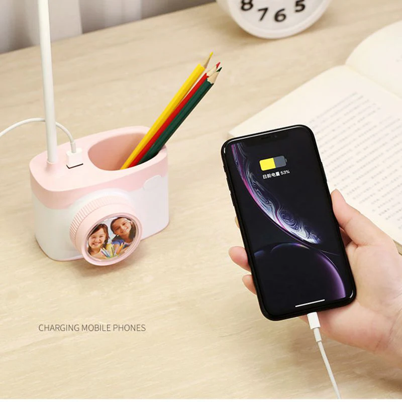USB защита глаз Dimmable светодиодный перезаряжаемая сенсорная ручка контейнер Складная Настольная лампа с мини-фото для домашнего чтения работы