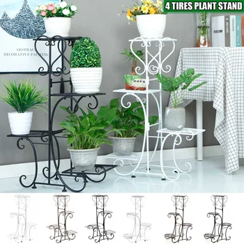 

4-Tiers Iron Art Tree Design Plant Stand Holder Flower Pot Rack Garden Shelf Stand Outdoor Indoor Black Brown White