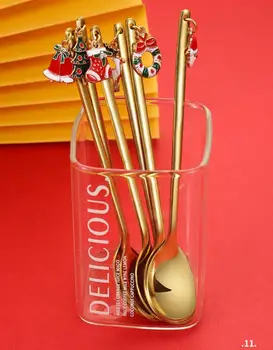 

2020 Stainless Steel Christmas Spoons Xmas Gifts Party Coffee Spoon with Christmas pendant Christmas Decorations Noel Gift