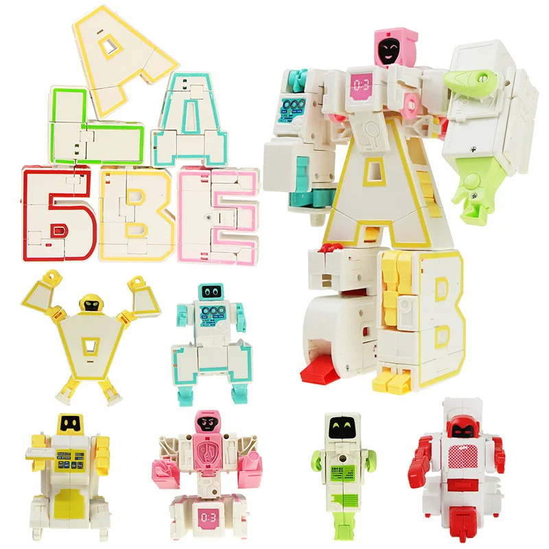 

CHILDREN'S Toy Russian Model with English Letters Deformation Robot Fit Toy Macaroon Color Six-in-One Transformation Toy