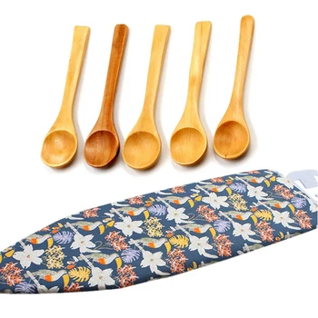 

5PC Small Wooden Spoons Kit & 1Pcs 140X50Cm Padded Ironing Board Cover Guard Protect -Navy