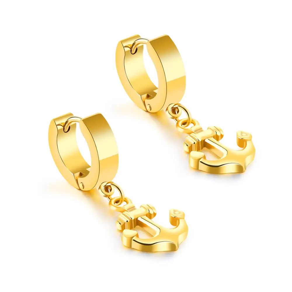 422-Gold Классические черные серьги-кольца унисекс из нержавеющей стали в стиле панк хип-хоп для мужчин и женщин, ювелирные изделия для ушей - Окраска металла: 422-Gold