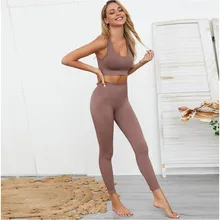 Бесшовные Женский комплект 2 шт. спортивный костюм тренажерный зал тренировки Одежда мягкий спортивный бюстгальтер фитнес укороченный Топ Леггинсы для йоги набор