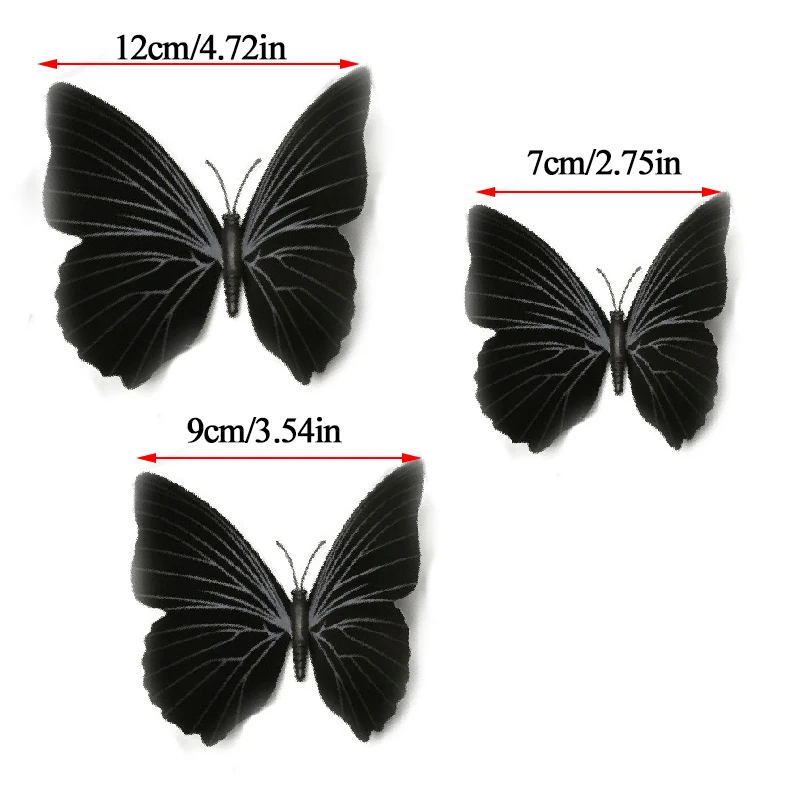12pcs/Set Black Butterflies Wall Sticker Beautiful Beautiful Butterfly Sticker With Pin for Kid Room Wall Decals Home Decoration 3